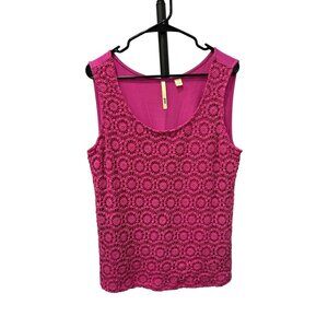 Crochet Lace Overlay Sleeveless Top Pink Large Gracia